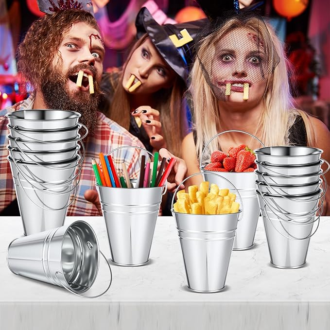 16 Pack Galvanized Buckets, 4.5"x 5.2" Metal Buckets with Handle Small Pails Tin Bucket for Party Favors, Farmhouse Flower Bucket Garden Planters Decorative Table Centerpieces Party Supplies