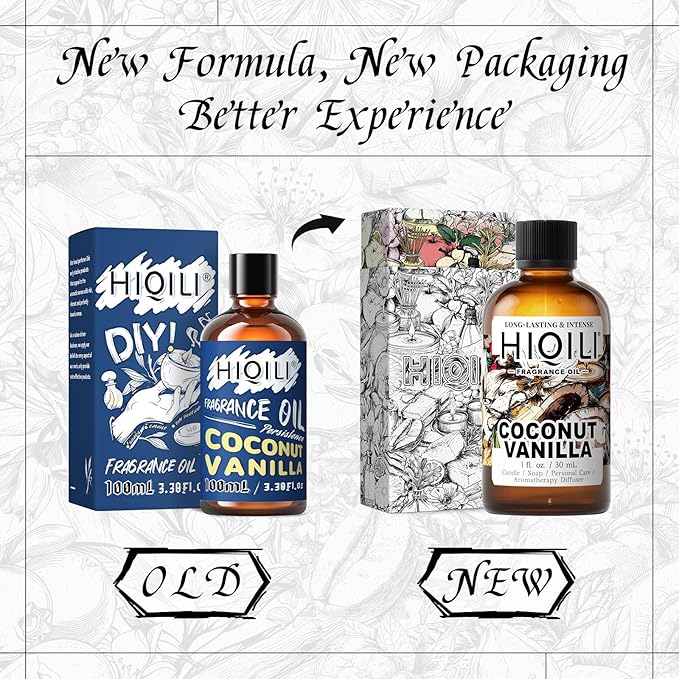 HIQILI Coconut Vanilla Fragrance Oil - for Candle Making, Soap Making, Essential Oil for Diffuser, Humidifier, Home& Hotel & Car Use - 1 Fl Oz