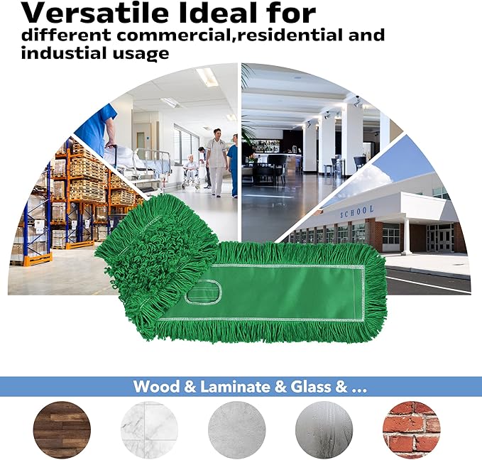 Matthew Cleaning 36'' Industrial Strength Cotton Dust Mop Refill Washable Replacement Heads for Residential & Commercial Use Fit Standard Dust Mop Frames, Hardwood, Concrete Floors Green 1 Pack