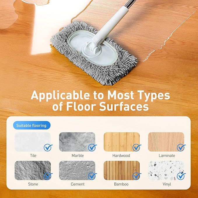 6PCS Reusable Mop Pads Fit for Flat Mops, Chenille Mop Refill Pads Washable Mop Covers, Household Replacement Mop Pads Wet & Dry Sweeping Cloths Mopping Pad Refills for Hardwood Floor Cleaning (Gray)