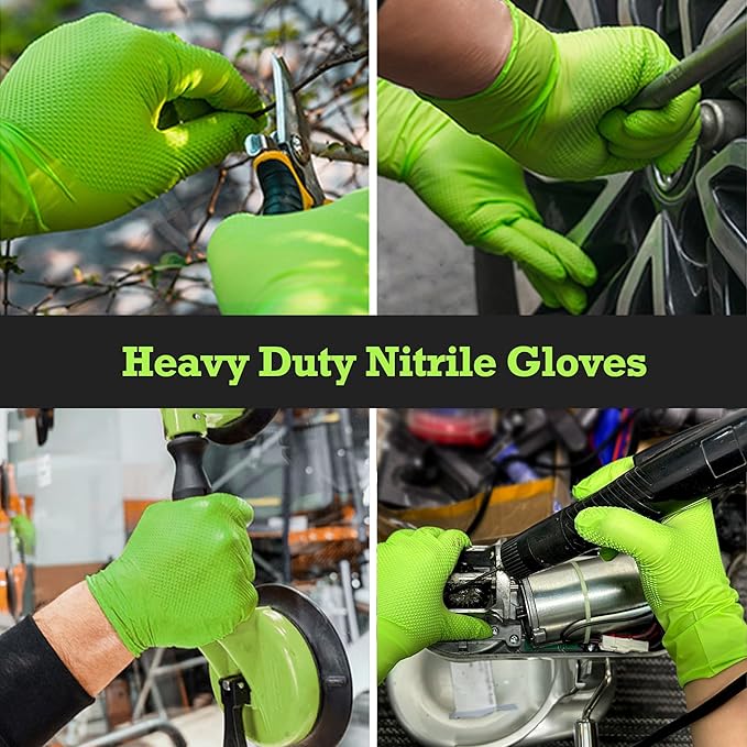 TitanFlex Heavy Duty Green Industrial Nitrile Gloves with Raised Diamond Texture, 8-mil, Latex Free, Powder Free