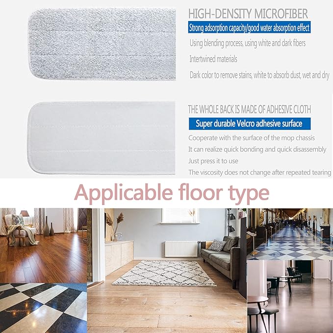 18 Inch Microfiber Floor mop Pads 6 Pack Microfiber Mop Replacement Heads for Wet Dry Mops Premium Floor Cleaning Pads Reusable Best Home Cleaning mops dust Hardwood Tile Kitchen