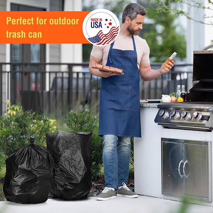 Delxo 30-33 Gallon Trash Bags, 250 Count – Medium Duty Garbage Bags, Thick, Durable & Puncture-Resistant Plastic Bolsas para basura, Perforated Design– Made in USA for Kitchen, Yard, Office (Black)