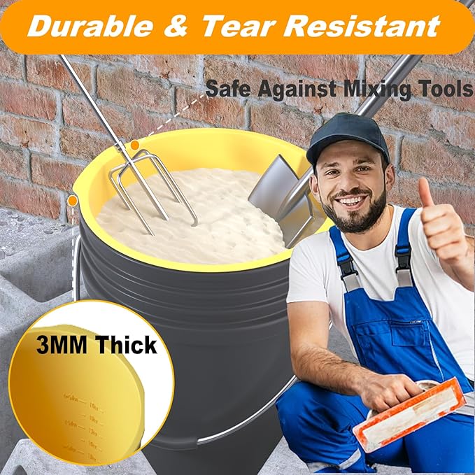 5 Gallon Reusable Bucket Liner, Time Saving Concrete Tools Durable Silicone Bucket Insert, Food Grade Container for Food Storage, for Paint, Thinset, Ice, Slime, Cleaning, Wall Patch Compound (Yellow)