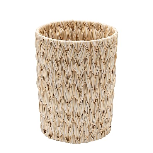 GRANNY SAYS Small Wicker Trash Can, 2 Gallon Bathroom Waste Basket, Small Bathroom Garbage Can, Plastic Trash Basket for Decor, Round Wastebaskets for Office, Bedroom, Cabinet