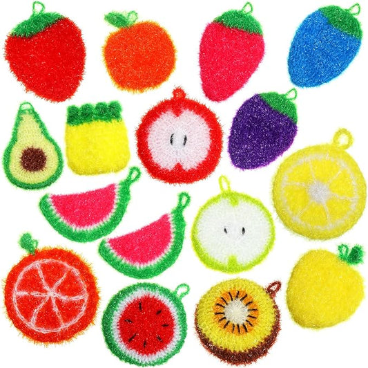 Kenning 16 Pcs Dish Scrubber Non Scratch Dish Washing Scrubbers Reusable Household Cleaning Kitchen Tools for Dishwashing Washing Dishes Cookware Tubs Sinks(Fruit)
