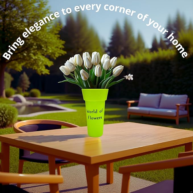 VITAGIR. Set of 6 Buckets for Cut Flowers in Plastic Green Matte Color 14 Inch, Flower Buckets for Flower Bar Ideal for Displaying Flowers in Florist Shop or as Home. (Green)