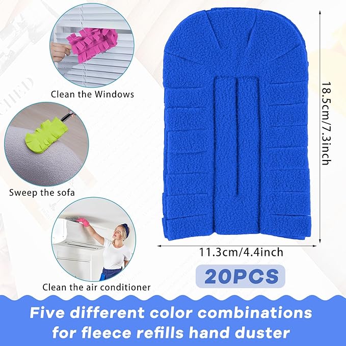 Zubebe 20 Pcs Duster Refill Reusable Fleece Duster Refills Feather Flat Dusters Multi Surface Washable Cleaning Pads Tools for Home, Blinds, Car, Pet, Furniture, Fans (Stylish Color)