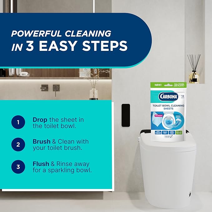 Carbona Toilet Bowl Sheets – Ocean Breeze Scent – Powerful Toilet Bowl Cleaner – 14 Sheets – Less Plastic Waste