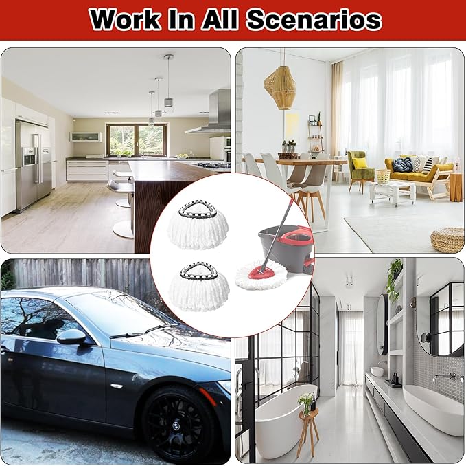 12 Pack Spin Mop Replacement Heads, 100% Microfiber Spin Mop Refill for Easy Wring Compatible with Triangle Spin Mop, 360 Degree Spinning Mop Replace Head for Floor Cleaning