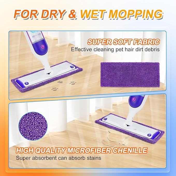 Reusable Power Mop Pads Compatible with Swiffer Power Mop, MyKEEPOW Power mop Refills Pads for Floor Cleaning, 5 Packs