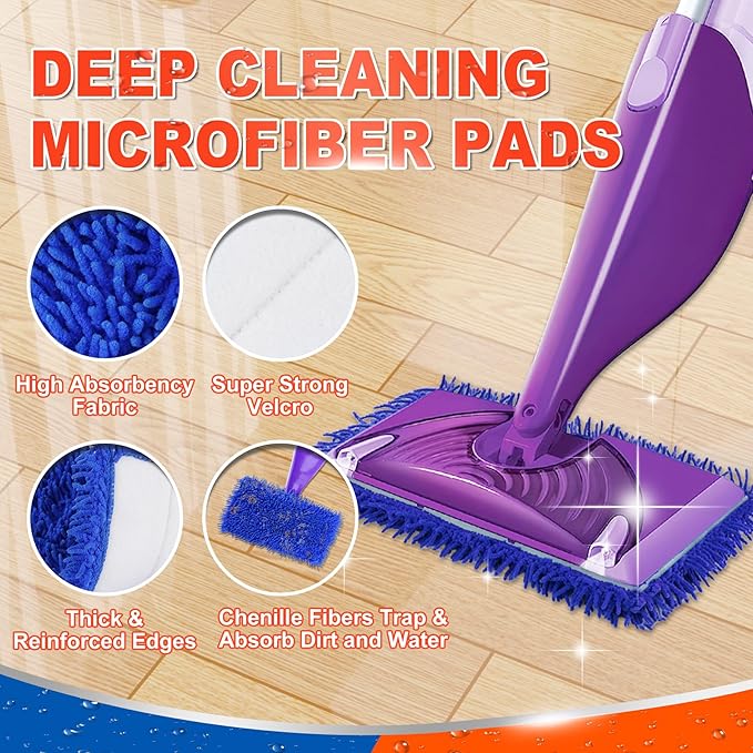 Reusable Mop Pad Wet Jet Refills Compatible with Swiffer WetJet Mop, 4 Pack Wet Jet Pads, Microfiber Mop Pad Refills for Floor Mopping and Cleaning, Wet & Dry Use for Swiffer Wet Jet Pads, Blue
