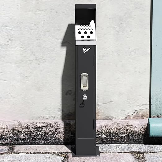 Commercial Trash Receptacle with Lock, Steel Trash Can with Removable Inner Bucket, Standing Garbage Bin for Hotel, Park, Restaurant, Office, Street