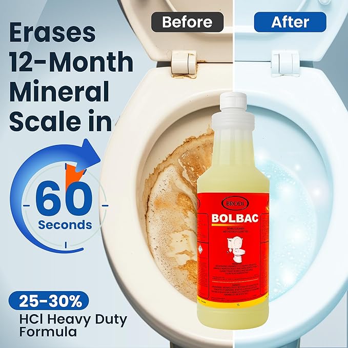 BolBac Heavy Duty Toilet Bowl Cleaner, High-Power 25-30% HCI Formula, Fast Deposits and Odor Removal, Fixture Safe, Concentrated Restroom Cleaning Supplies (Pack of 1)