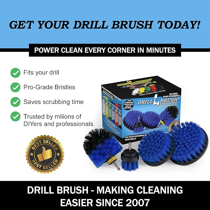 Drillbrush Boat Hull Cleaner Set/Swimming Pool Accessories - Cleaning Drill Brushes for Vinyl Liners - Hot Tubs and Spas Cleaning Brush Kit - Pool Cover Scrubber - Rotary Brushes for Walls and Deck