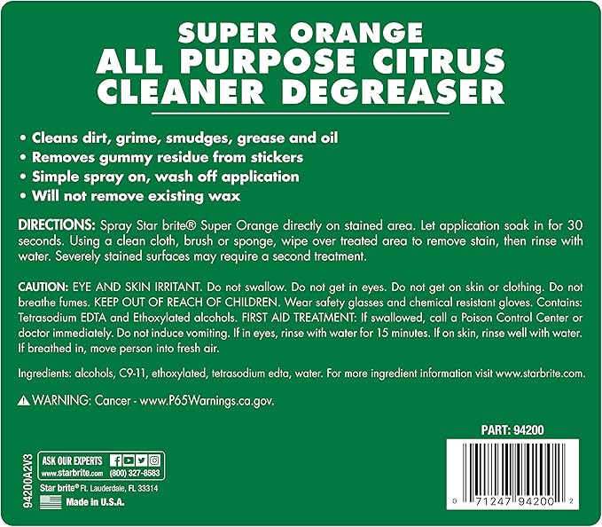 STAR BRITE Super Orange All-Purpose Citrus Cleaner Degreaser - Remove Dirt, Grime, Grease, Smudges, Oil & Gummy Residue - Biodegradable