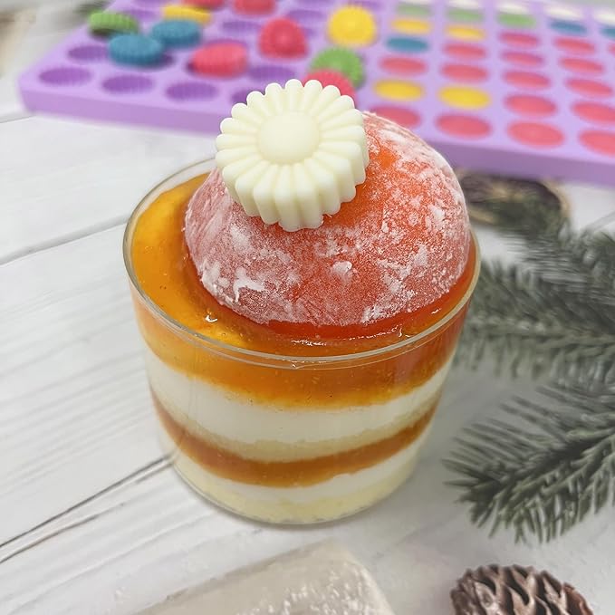 Silicone Daisy Flower Candy Molds, 70 Cavities, Purple Chocolate Silicone Molds DIY Gummy Bear Molds with Scraper