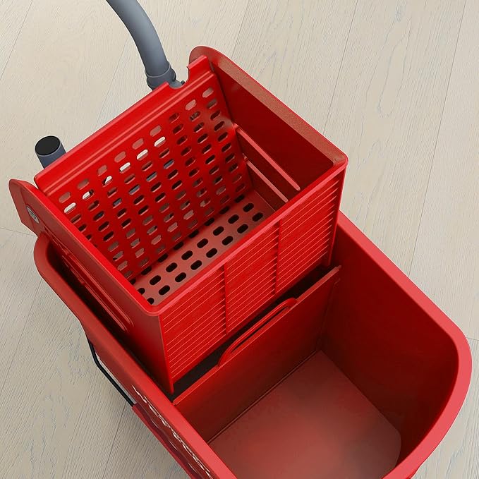 HOMCOM Compact Mop Bucket with Wringer on Wheels for Floor Cleaning, 21 Quart, Separate Dirty and Clean Water, for Home, Apartment, Red