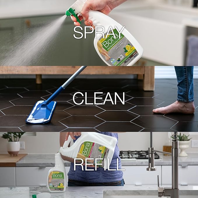 Bona Multi-Surface Floor Cleaner Spray - 32 fl oz - Lemon Mint Scent - Refillable - Residue-Free Floor Cleaning Solution for Stone, Tile, Laminate, and Vinyl Floors