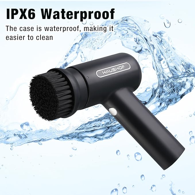 HAUSHOF Electric Spin Scrubber, Cordless Dish Scrubber Brush with 8 Replaceable Heads & 3 Speeds, Power Scrubber Electric Scrubber for Cleaning Kitchen, Sink, Bathroom, Knife Sharpener Included