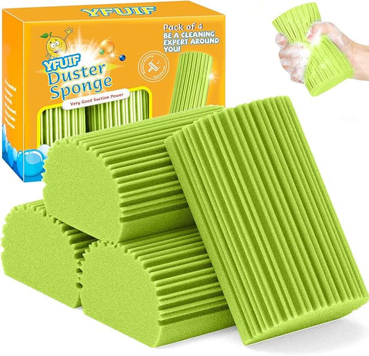 4 Pack Damp Clean Duster Sponge, Magic Sponge Eraser for Household Cleaning, Reusable Dusters Cleaning Supplies for Housekeeping, Dish, Blinds, Glass, Baseboards,Window Track Grooves and Faucets