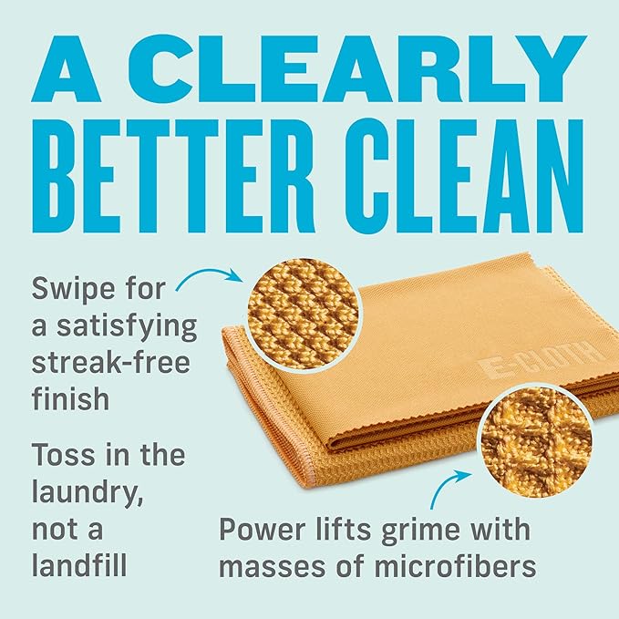 E-Cloth Microfiber Cleaning Cloth Glass Kit - Streak-Free Window & Glass Cleaning - Reusable Microfiber Towels for Cars, Windows, Mirrors & More - Tangerine Orange