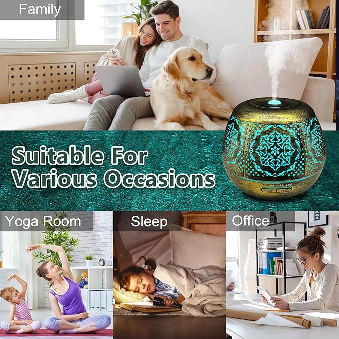 Essential Oil Diffuser for Home 500ML, Aromatherapy Diffusers for Essential Oils Large Room with Cool Mist Humidifiers for Bedroom 7 Colors Changed & 3 Mist Mode Automatic Shut-Off - B