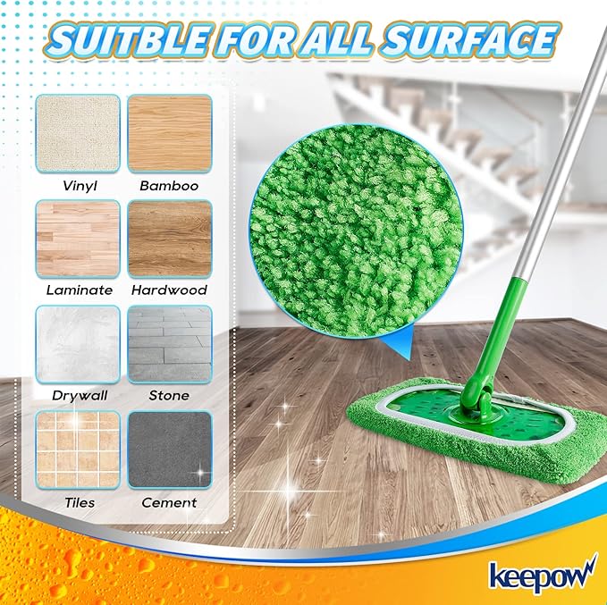KEEPOW Reusable Wet Pads Refills Compatible with Swiffer Sweeper Mop, Dry Sweeping Cloths, Microfiber Wet Mopping Cloths for Hardwood Floor Cleaning, 6 Pack (Mop is Not Included)