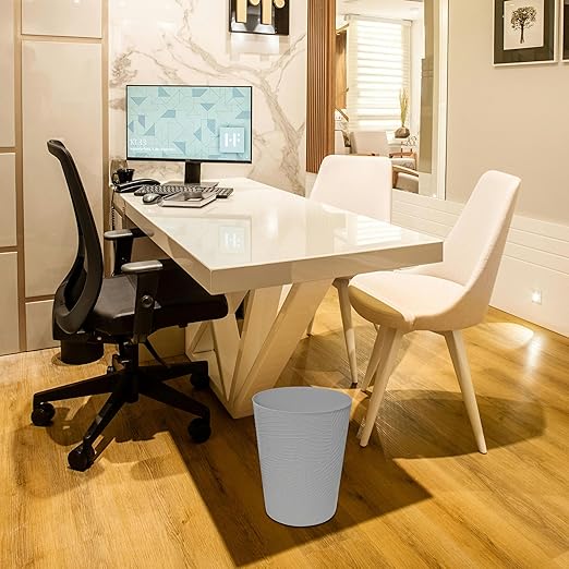 1.8 Gallons Small Trash Can, Decorative Wastebasket, Modern Leaf Pattern Design, Polypropylene Trash Can for Bathroom, Bedroom, Office (1, Grey)