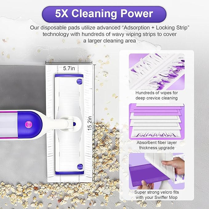 42 Count Disposable for Swiffer Power Mop Pads, 5X Cleaning Power Mop Refills, Replacement Floor Cleaning Refills, Non-Washable & Unscented for Floor Surface Cleaning