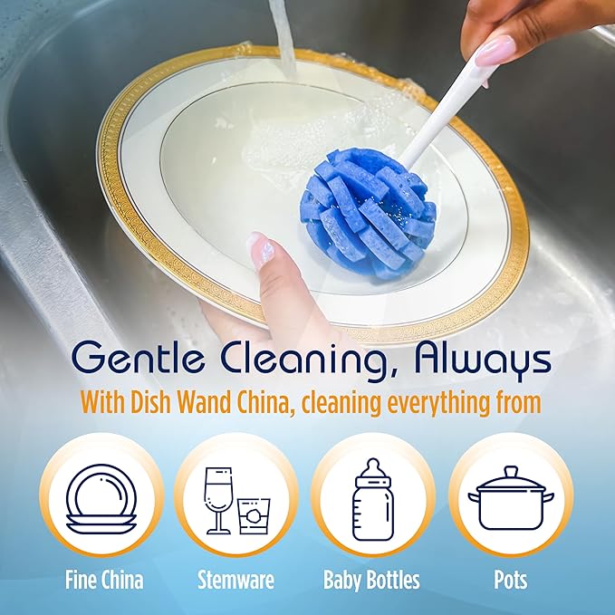 Compac Home Dish Wand China Scrubbing Sponge, Cleans Dishes and Glassware Effectively, Unique Round Ball Shape for All-Around Cleaning, Flexible Brushes are Gentle on Your Nice Dishes, 6 Count