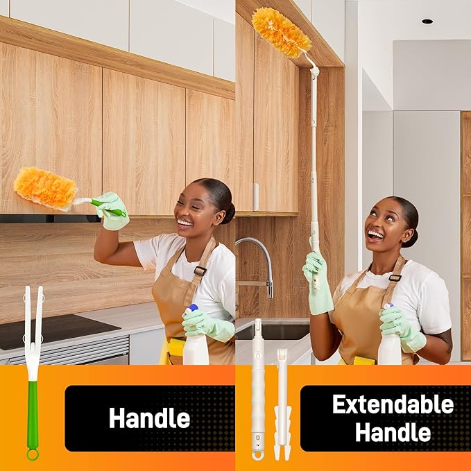 Heavy Duty Duster Refills Compatible with Swiffer Dusters,Disposable Dusters Kit for Cleaning Dusting Furniture Blind Ceiling Fan, 40 Pack 360 Feather Dusters, 1 Handle, 1 Upgrade Telescopic Hand