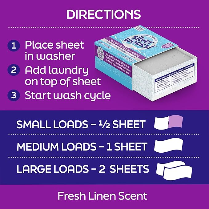 Premium Dissolvable Laundry Detergent Sheets, Silver Ion Odor Elimination Technology, Powerfully Clean & Prevent Odors, Dissolves Fully, 40 Sheets, Fresh Linen