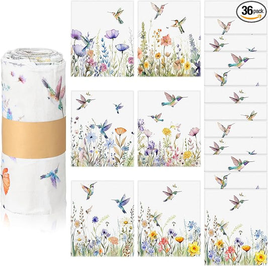 36 Pack Reusable Cleaning Cloths Washable Cotton Kitchen Towels for Home(Hummingbird Flowers,Multicolor)