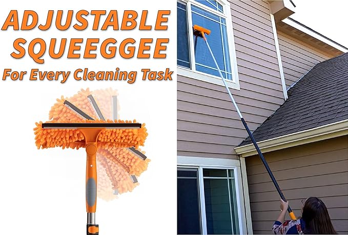 36 Foot High Reach Duster Kit with 5-30 ft Extension Pole // High Ceiling Dusting and Window Cleaning Kit with Telescopic Pole // Window Washer & Squeegee, Cobweb Duster, Fan Blade and Feather Dusters