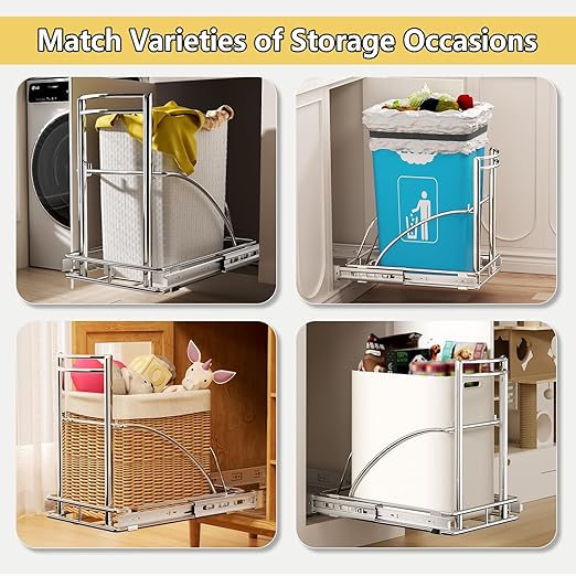 Under Sink Trash Can 7-13Gal 50Qt Pull Out Trash Bin Under Cabinet Trash Can Pull Out Kit ≥13" Wx17 Hx17 D, Sliding Garbage Can Under Counter, No Can Include (Silver)