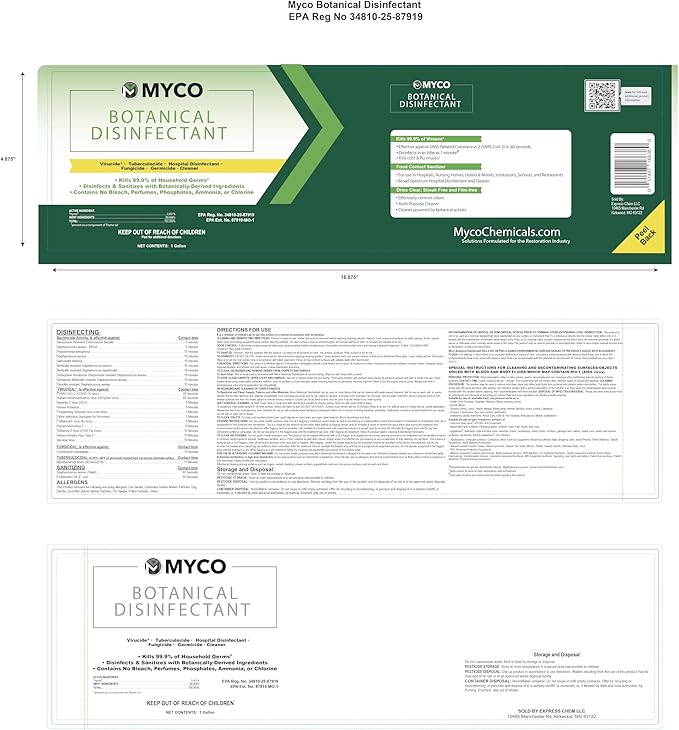 Myco Botanical Disinfectant Cleaner – Natural Plant-Based Ready-to-Use EPA-Registered Disinfectant Spray for Mold, Mildew, Germs, Bacteria & Viruses – Safe for Home & Commercial Use, 1 Gallon