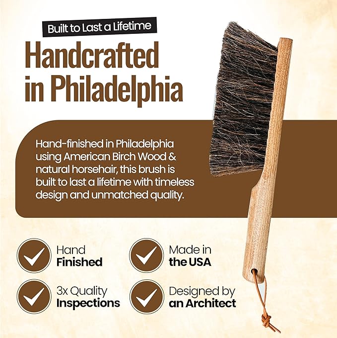 Dustpan Bench Woodworking Brush-USA 13 inch Horsehair Brushes are Used for Counter, Furniture, Drafting, Patio, Fireplace Cleaning, Shop Brush, Leather Tie, Woodworking Tool & Accessories