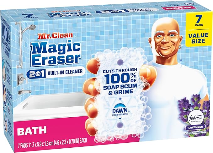 Mr. Clean Magic Eraser Sponge, Bathroom Cleaner, Soap Scum Shower & Tub Cleaner, 2 in 1 Bath, 7ct