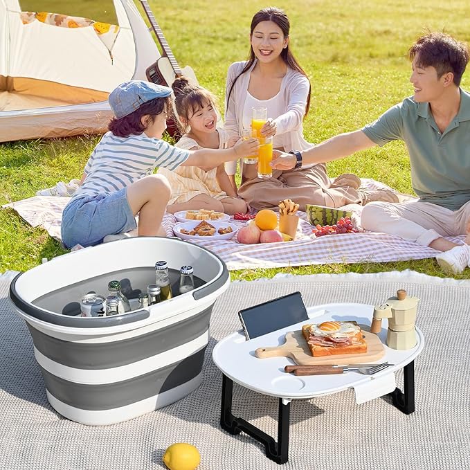 Collapsible Bucket, Upgraded 16L (4.2 Gallon) Collapsible Mop Bucket with Multi-Functional Lid, Foldable Portable Camping Beach Sand Water Pot Pail Space Saving Square, Car Washing Bucket