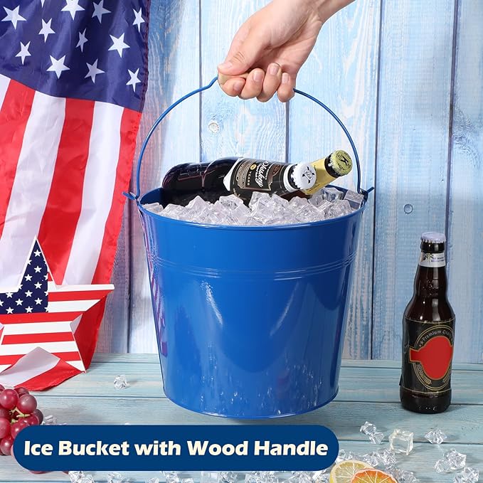 12 Pcs Large Galvanized Metal Buckets with Handle 10 Inch Heavy Duty Stainless Steel Pails Round Pail for Party Wedding, Crafts, Utensils, Table Centerpieces (Royal Blue)