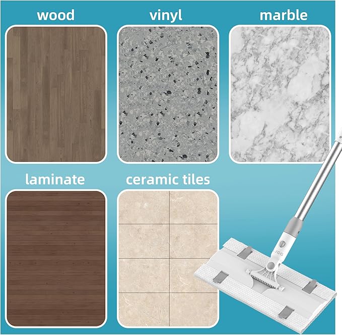 Disposable Pad Flat Mop for Floor Cleaning, 15.7 in (40 cm) Aluminum Base, 52 in Aluminum Handle, Includes 20 Dry Pads + 20 Wet Pads, Hands-Free Easy Clean – LJGG (Gray/White)