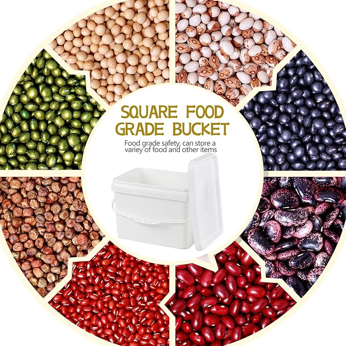 4-Pack 20 L/5 Gallon Food Grade Buckets with Lid, White Plastic Pails with Handle