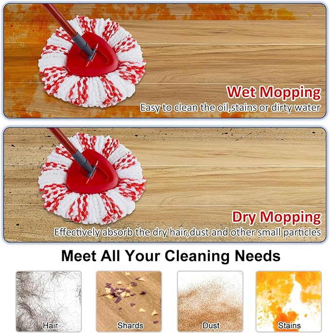 3 Pack Upgraded Deep Clean Refill Compatible with O Ceda EasyWring Spin Mop & Bucket System Microfiber Mop Heads Refill for Oceda Easywring 1 Tank Spin Mop System, 40% More Cleaning Power, Scrub Pad