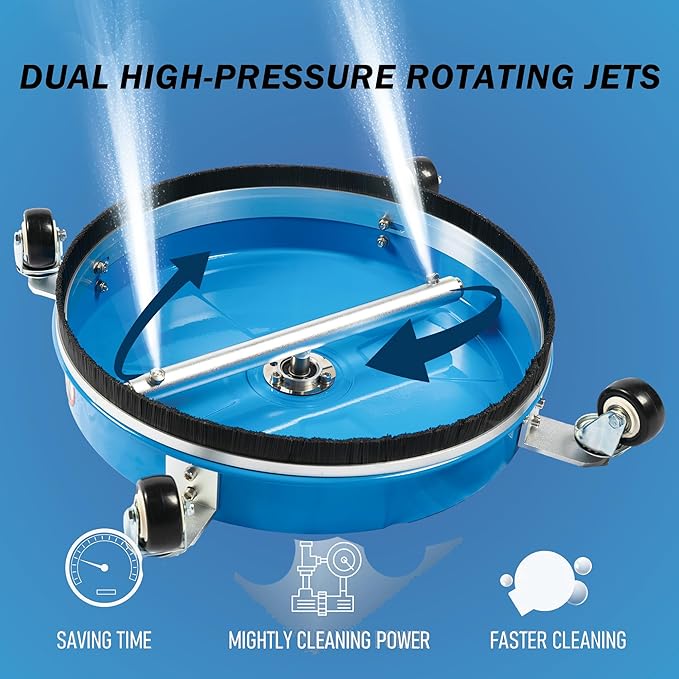 16" Pressure Washer Surface Cleaner with 4 Wheels, Coated Blue Stainless Steel Power Washer Surface Cleaner for Driveway Sidewalk Patio, 1/4" Quick Connector, 2 Extension Wand, 4000 PSI