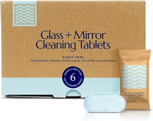 CLEANOMIC Glass and Mirror Cleaning Tablets (6 Pack) - All-Purpose Multi-Surface Household Cleaner Tablets (Scent-Free)