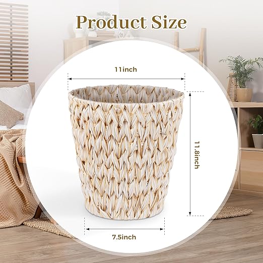 Boho Wicker Trash Can with Lid,Waterproof Bathroom Trash Can Hand Woven Wicker Waste Baskets for Kitchen Office Bedroom