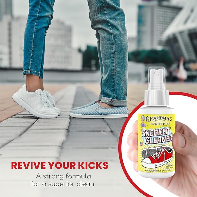 Grandma's Secret Sneaker Cleaner - Shoe Cleaner for Rubber, Canvas and Leather - Stain Remover Spray Removes Dirt, Grime and Grass - Sneakers Cleaner for Outdoor Shoes, Slippers and Moccasins – 3 oz