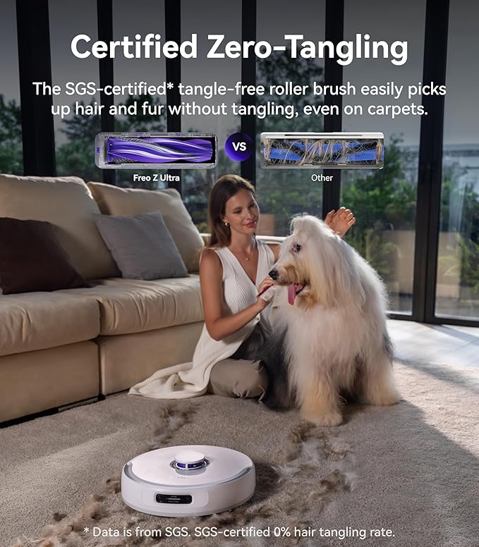 NARWAL Freo Z Ultra Robot Vacuum and Mop Combo, Dual RGB Cameras and Chips, AI Avoidance, 12000Pa Suction, Real-Time Decisions, Adaptive Hot-Water Self Wash & Self Emptying, Pet Hair, Quiet, White