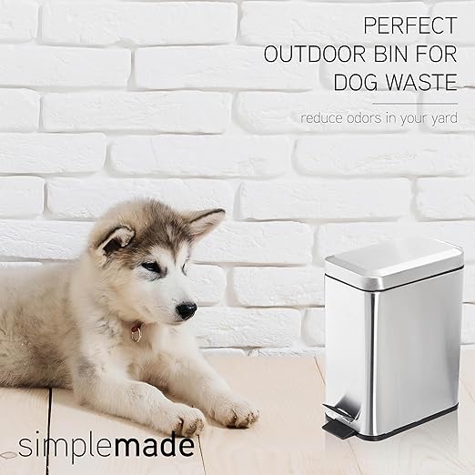 simplemade Rectangle Step Trash Can - 5 Liter / 1.3 Gallon - Stainless Steel Bathroom Trash Can | Small Trash Can with Lid | Office Trash Can | Garbage Can with Lid | Metal Wastebasket (Steel)